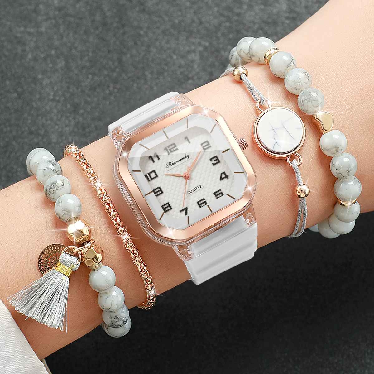 5PCS Fashion Square Dial Women - đánh giá và giá Silicone Band Women