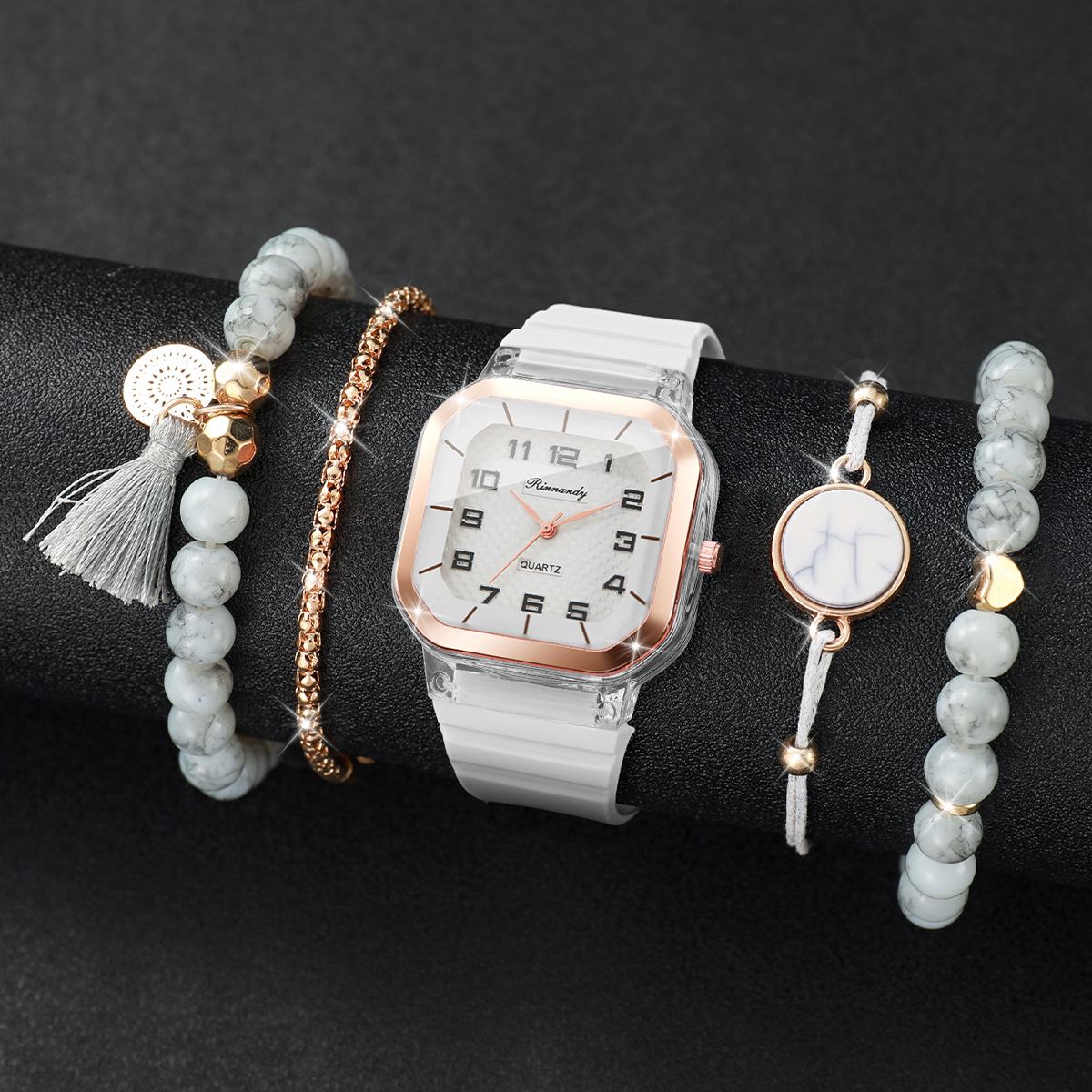 5PCS Fashion Square Dial Women - đánh giá và giá Silicone Band Women