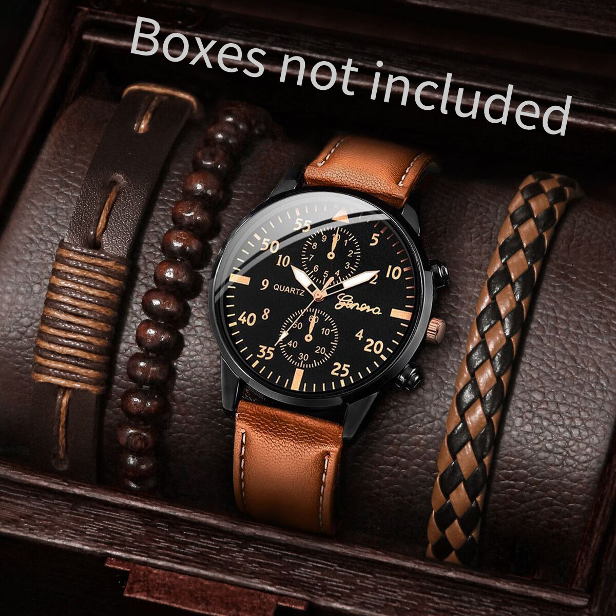 4PCS Fashion Arabic Dial Men B - đánh giá và giá Leather Watch Band Men