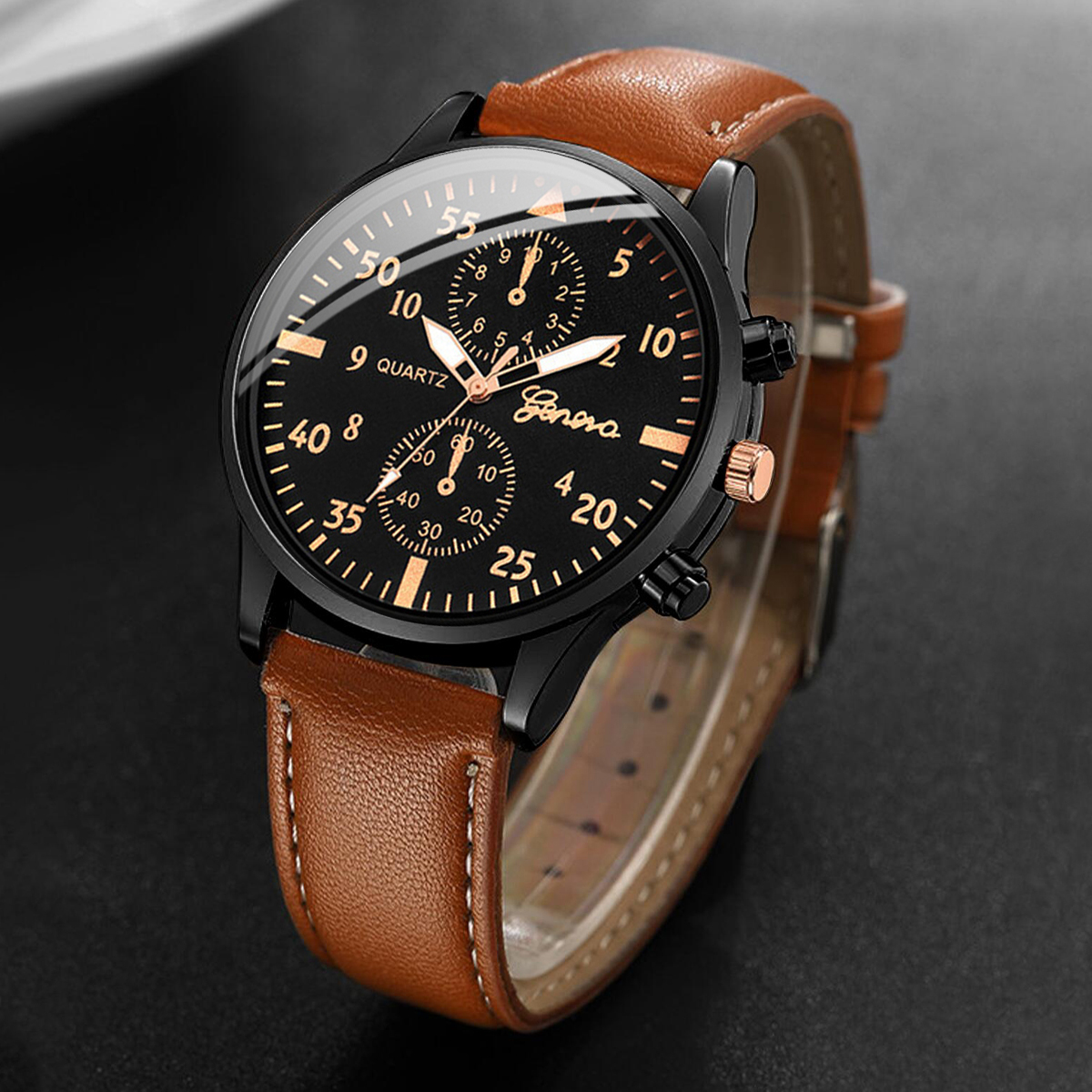4PCS Fashion Arabic Dial Men B - đánh giá và giá Leather Watch Band Men