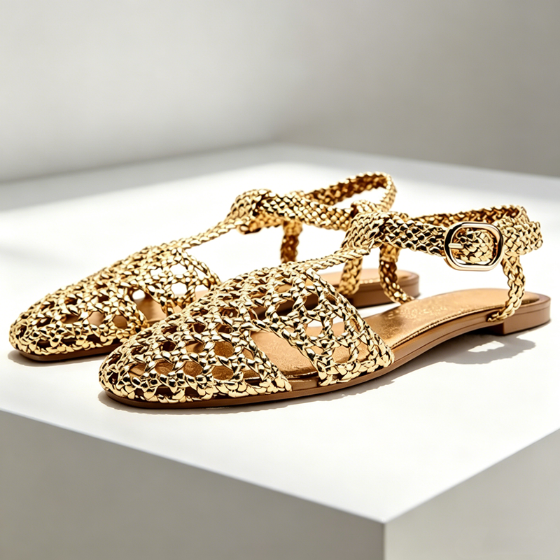Golden Mesh Woven Flat Sandals - đánh giá và giá Mesh Strap Metal